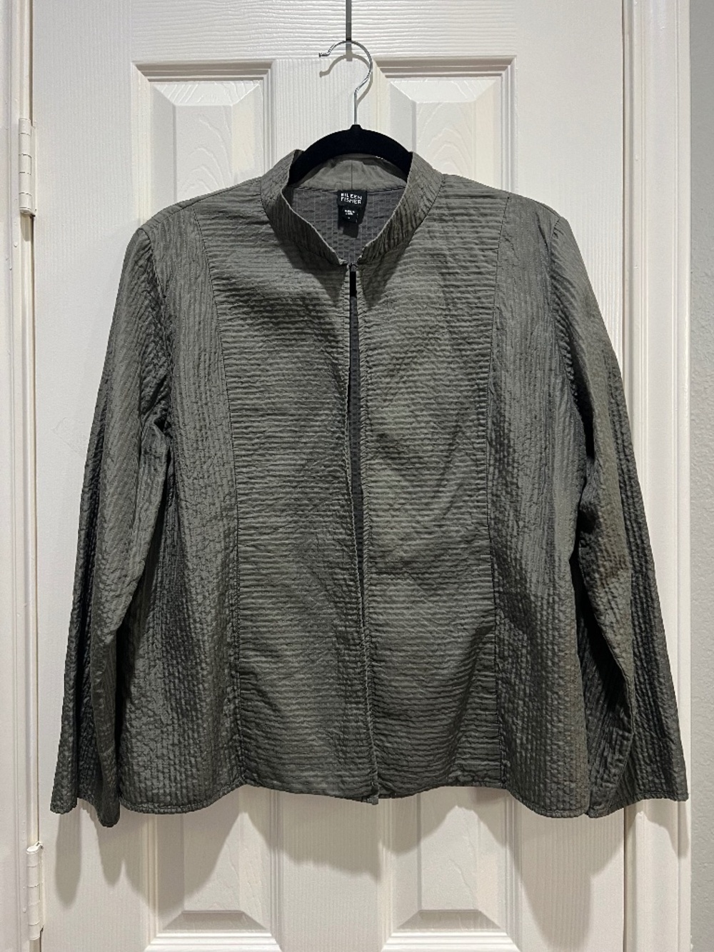 Eileen Fisher Large (L) Gray 100% Silk Open Jacket / Blazer